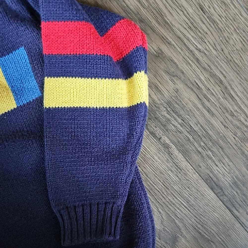 VINTAGE Gymboree Kids Navy Sweater Colorful Flag Design Size Medium Boy Girl